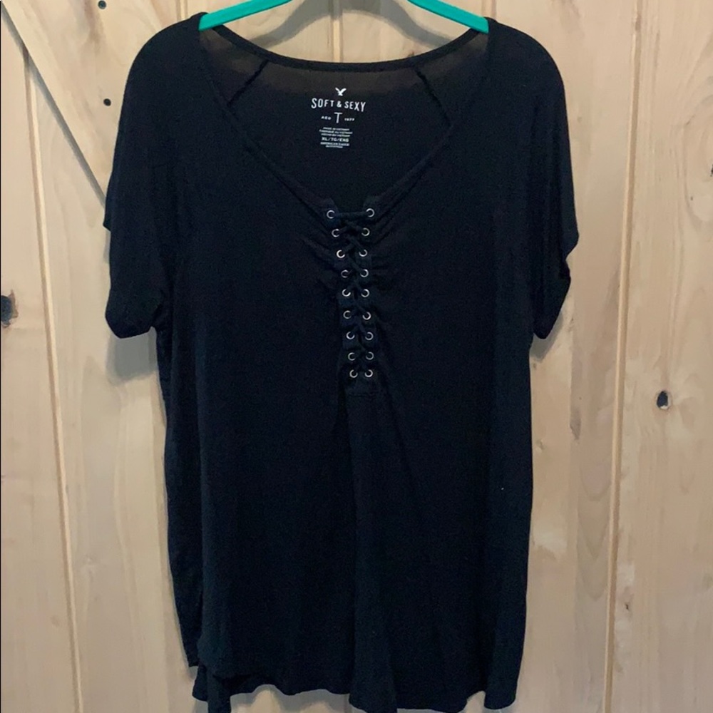 Black lace up tee
